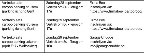 Busschema voor de TOBROCO-GROUP Open Days